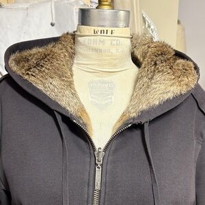 J Brand dark grey Jacket with  rabbit Fur on hood and body